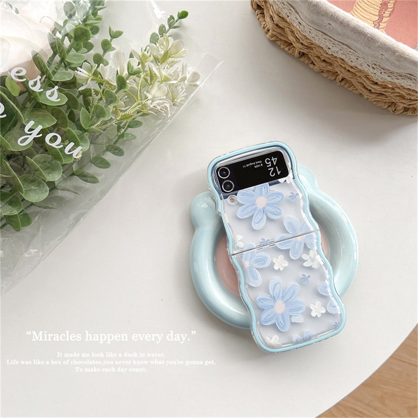 Korean Weave Blue Flower Rose Samsung Galaxy ZFlip 3 4 5G Case