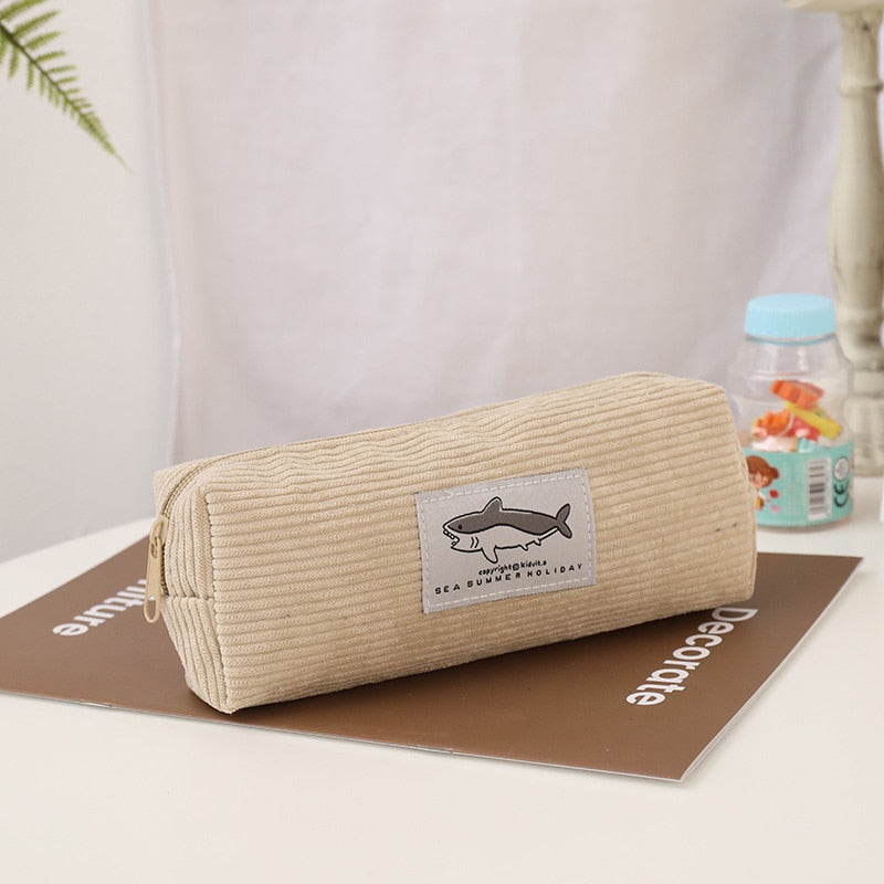 Shark Pencil Case Corduroy Pen Case Kawaii Stationery Estuche Large Capacity Pencilcase Trousse School Supplies Pencil Pouch
