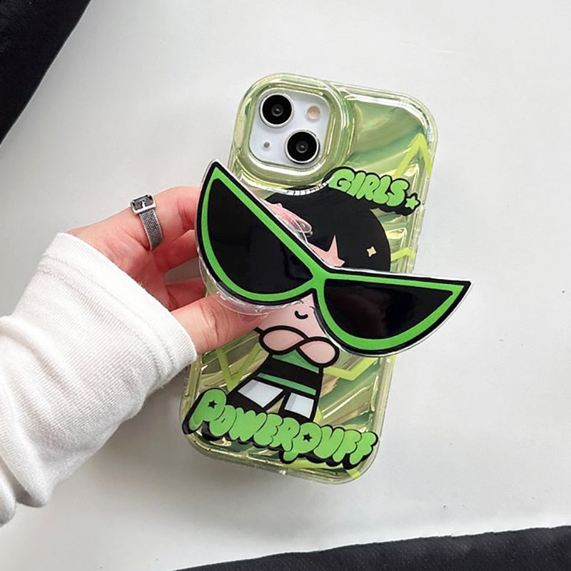 Cute Powerpuff Girls Glasses Holder Case For iPhone 14-7/8/SE 2020 Clear Soft Silicone Cover