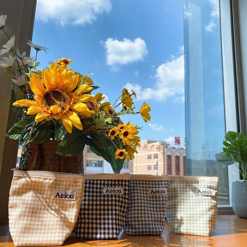 Ins Designer Canvas Mini Plaid Cosmetic Bags Lipstick Eyeshadow Eyeliner Portable Makeup Zipper Case Women's Fashion Coin Pouch