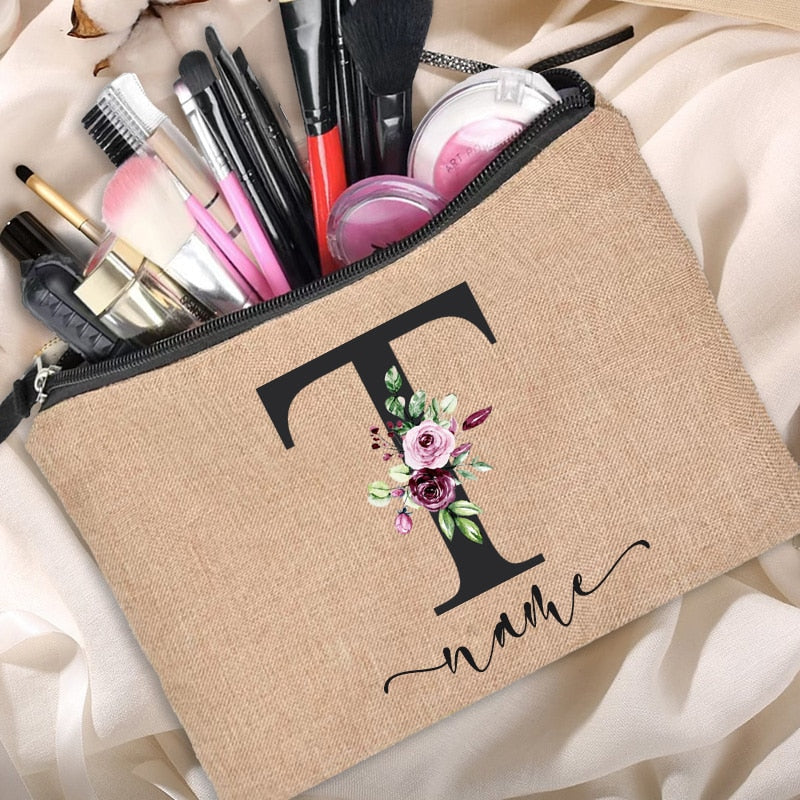 Customized Personalized Name Linen Cosmetic Bag Bridesmaid Bachelor Party Lipstick Bag
