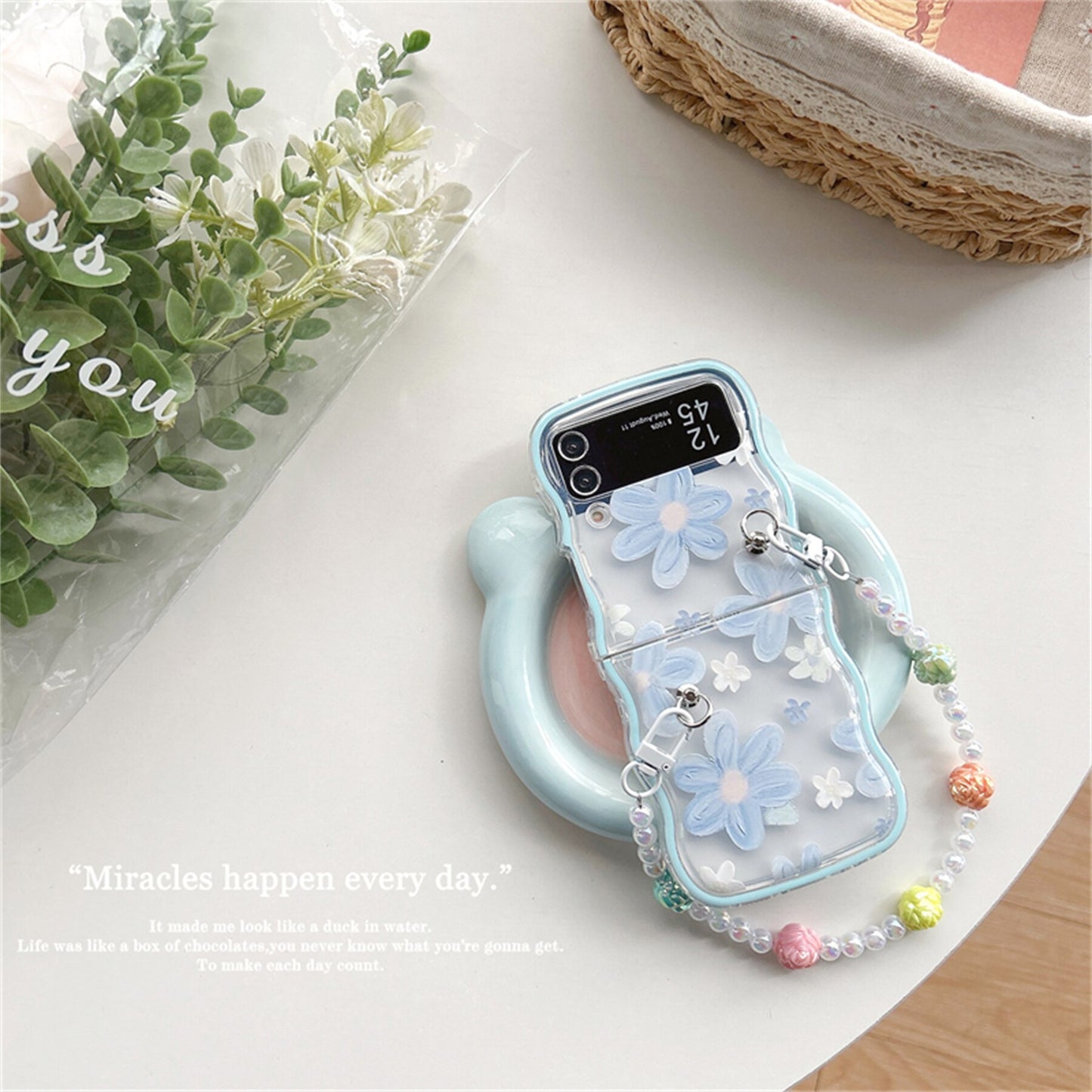 Korean Weave Blue Flower Rose Samsung Galaxy ZFlip 3 4 5G Case