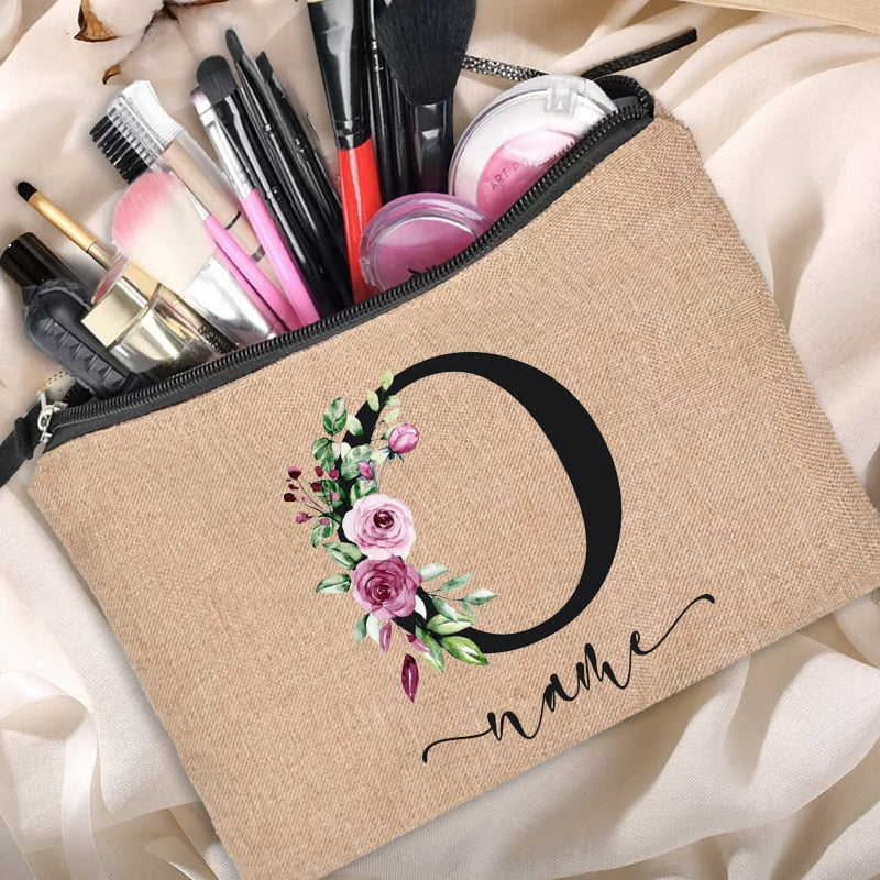 Customized Personalized Name Linen Cosmetic Bag Bridesmaid Bachelor Party Lipstick Bag