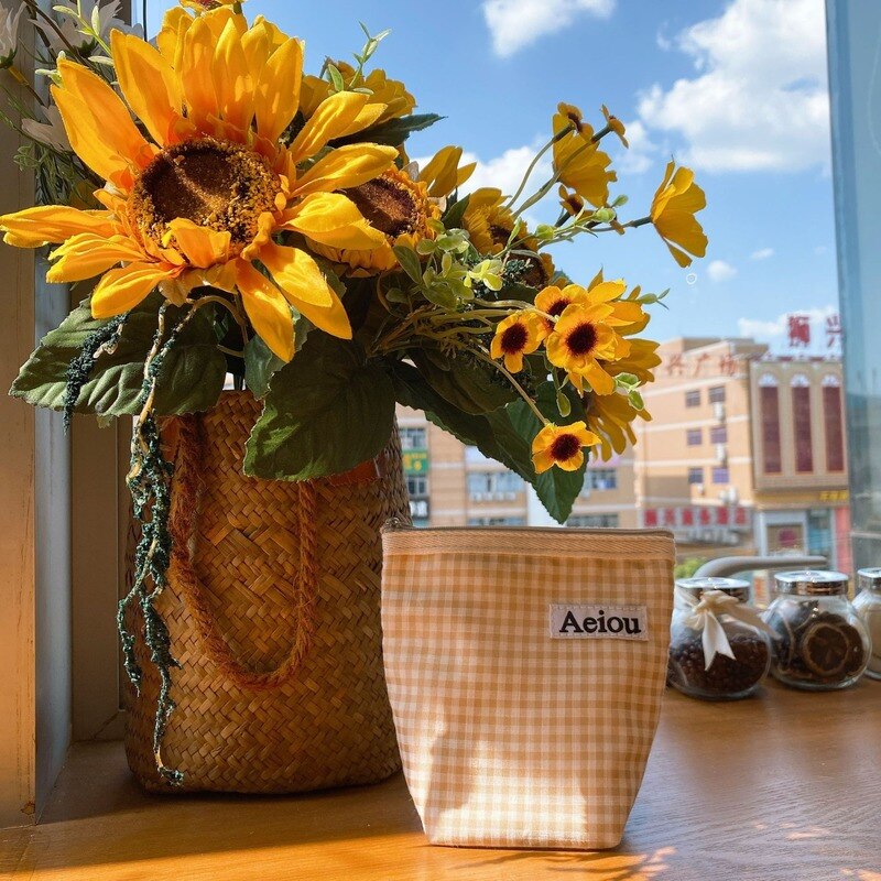 Ins Designer Canvas Mini Plaid Cosmetic Bags Lipstick Eyeshadow Eyeliner Portable Makeup Zipper Case Women's Fashion Coin Pouch