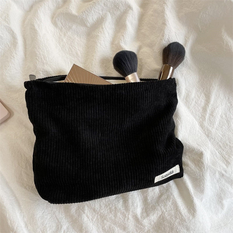 Corduroy Embroidery Large Women Cosmetic Bag Clutch Bag Korean Cosmetic Bag