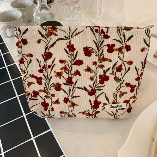 Corduroy Embroidery Large Women Cosmetic Bag Clutch Bag Korean Cosmetic Bag
