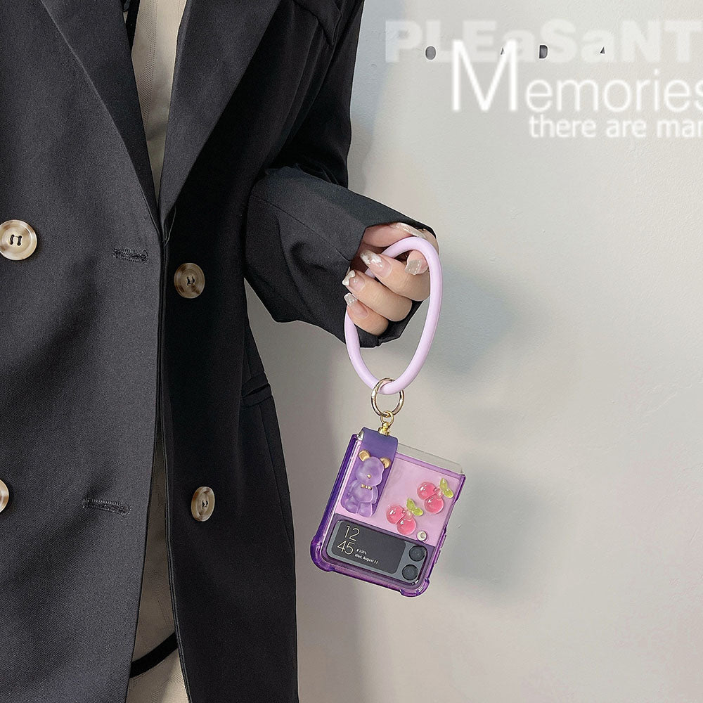 Cute Bear Clear Soft Case with Wristband Strap Samsung Zflip 3 4 case