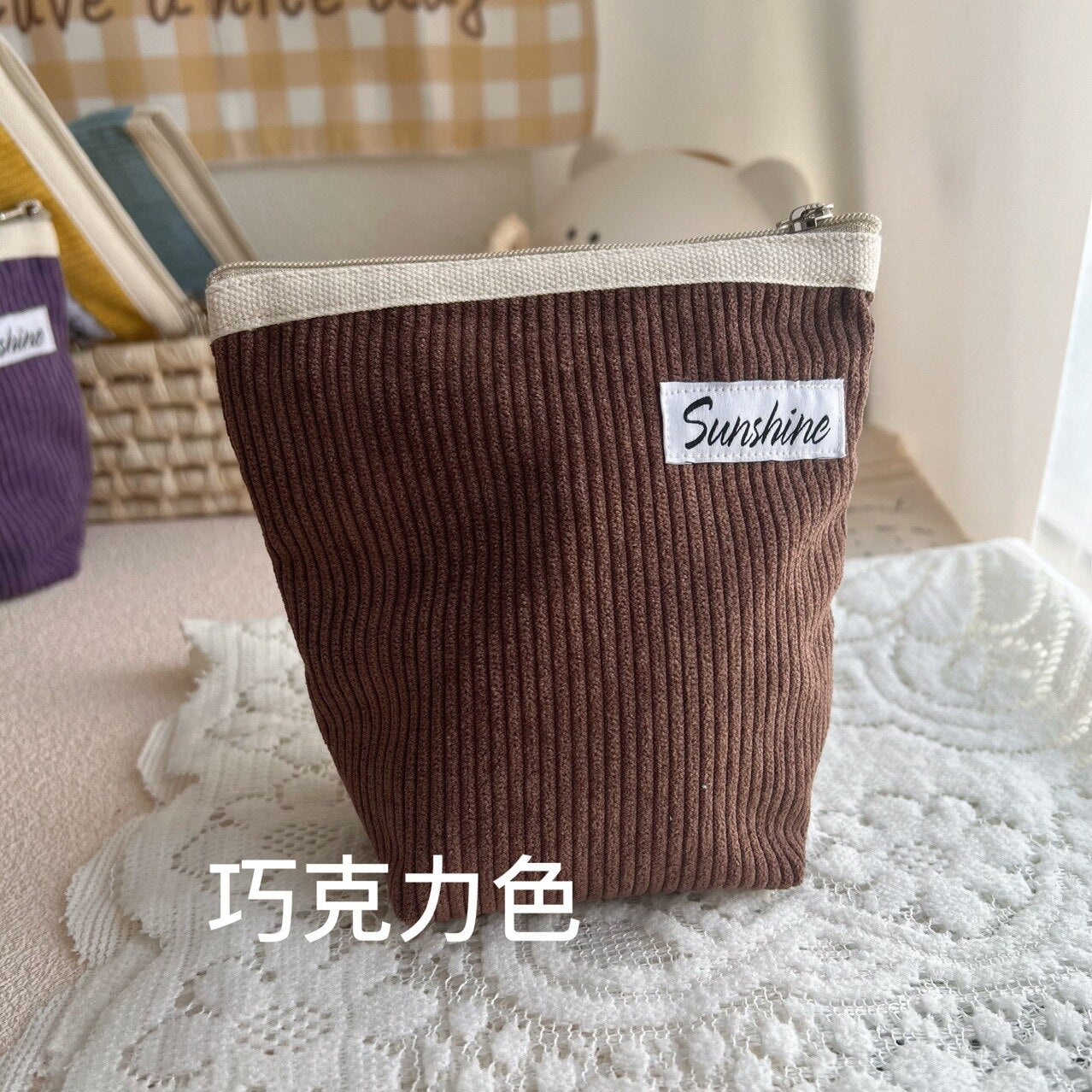 Small Cosmetic Bags Outside Portable Corduroy Clutch Makeup Coin Purse