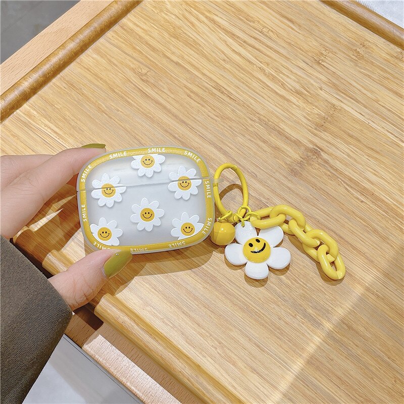 Korean Flower Cute Daisy Pendant Keyring Headphone Case for Air Pods 12 3 Soft Earphone Cover