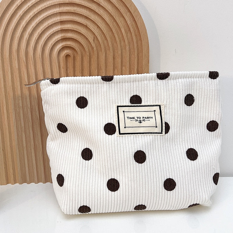 Corduroy Embroidery Large Women Cosmetic Bag Clutch Bag Korean Cosmetic Bag