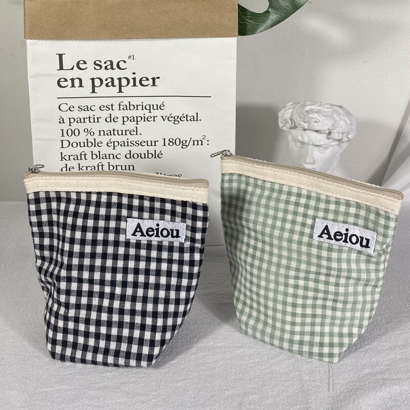 Ins Designer Canvas Mini Plaid Cosmetic Bags Lipstick Eyeshadow Eyeliner Portable Makeup Zipper Case Women's Fashion Coin Pouch