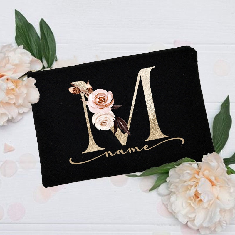 Personalized Custom Initial Name Makeup Bag Make Up Bags Bridal Shower Gift Canvas Toiletry Organizer Bridesmaid