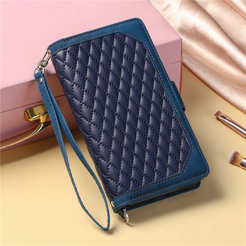 Lanyard Zipper Wallet Flip Leather Case for Samsung Galaxy with Card Cover