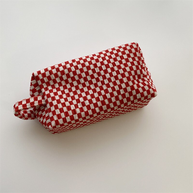 Fashion Velvet Plaid Travel Cosmetic Purse Storage Bag Toiletry Pouch Bag Pencil Cases