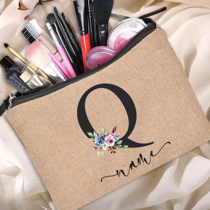 Customized Personalized Name Linen Cosmetic Bag Bridesmaid Bachelor Party Lipstick Bag