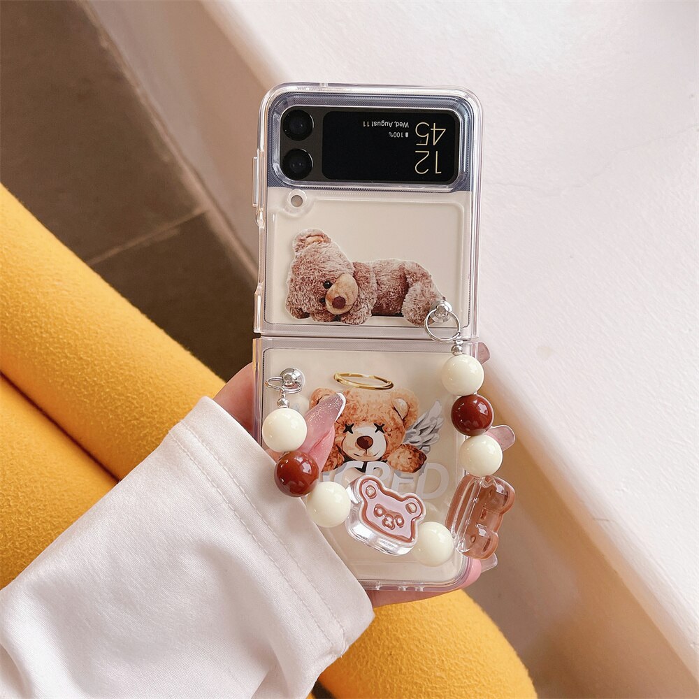 Cute Cartoon Smile Flower Wrist Chain Case For ZFlip 3-5 Bracket Pearl Bracelet Cover