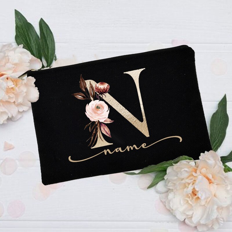 Personalized Custom Initial Name Makeup Bag Make Up Bags Bridal Shower Gift Canvas Toiletry Organizer Bridesmaid