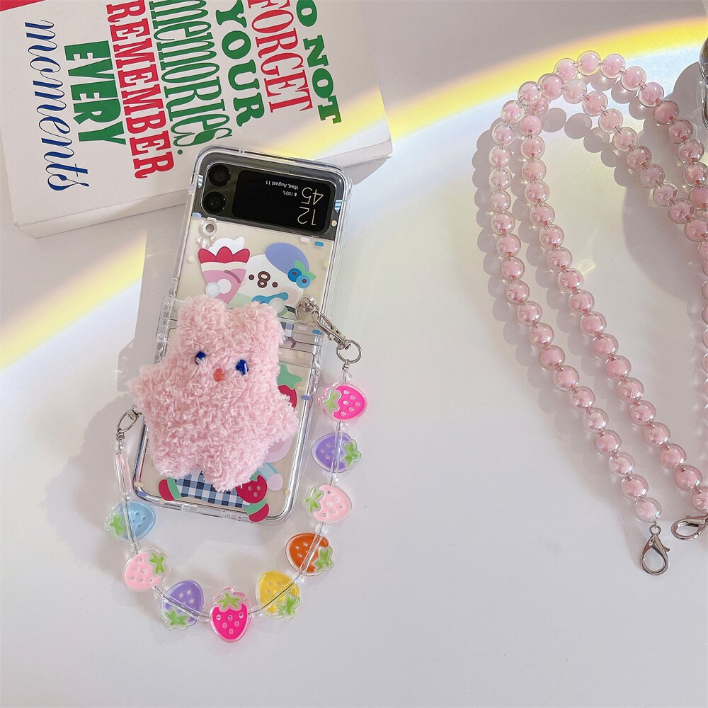 Cute Cartoon Smile Flower Wrist Chain Case For ZFlip 3-5 Bracket Pearl Bracelet Cover