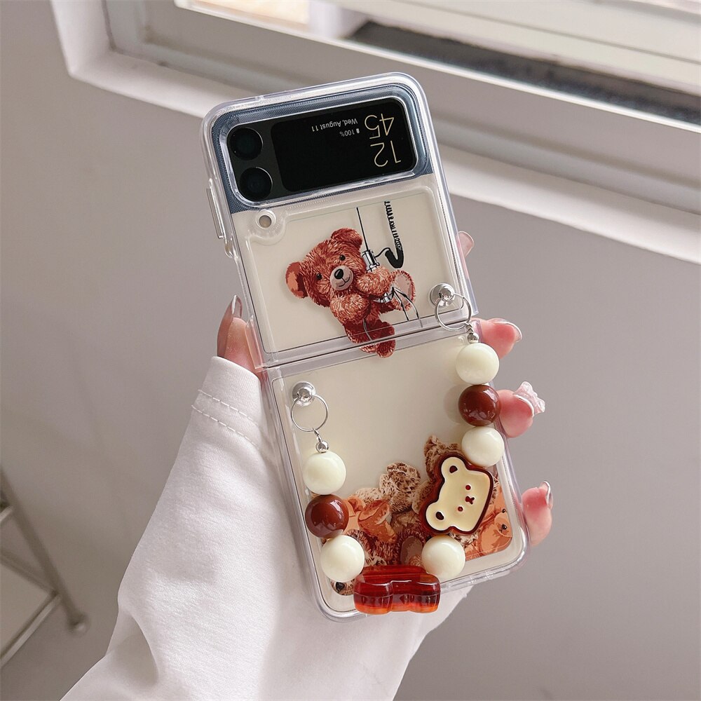 Cute Cartoon Smile Flower Wrist Chain Case For ZFlip 3-5 Bracket Pearl Bracelet Cover