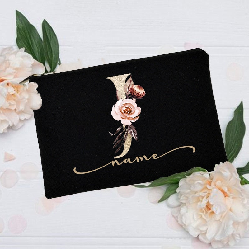 Personalized Custom Initial Name Makeup Bag Make Up Bags Bridal Shower Gift Canvas Toiletry Organizer Bridesmaid