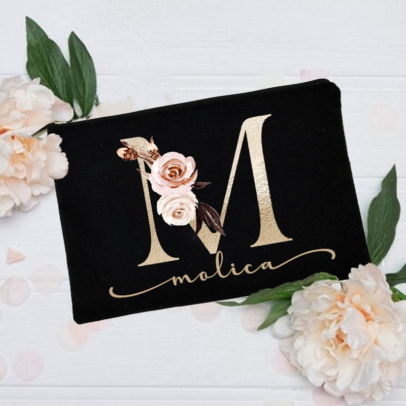 Personalized Custom Initial Name Makeup Bag Make Up Bags Bridal Shower Gift Canvas Toiletry Organizer Bridesmaid