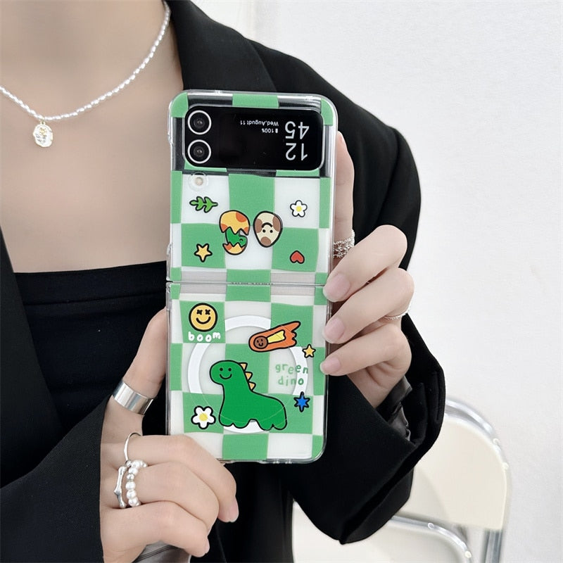 Korean Cute Cartoon Magnetic Mag safe Case For Samsung Galaxy Z Flip 4 3