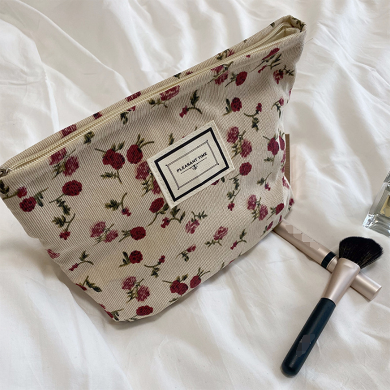 Corduroy Embroidery Large Women Cosmetic Bag Clutch Bag Korean Cosmetic Bag