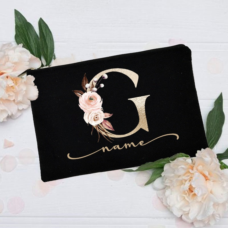 Personalized Custom Initial Name Makeup Bag Make Up Bags Bridal Shower Gift Canvas Toiletry Organizer Bridesmaid
