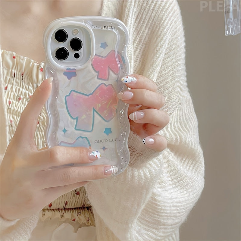 Flowing Liquid Cute Bowknot White Phone Case for iPhone 14-11