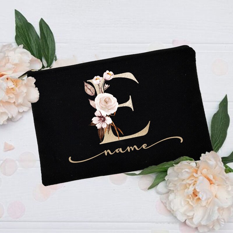 Personalized Custom Initial Name Makeup Bag Make Up Bags Bridal Shower Gift Canvas Toiletry Organizer Bridesmaid