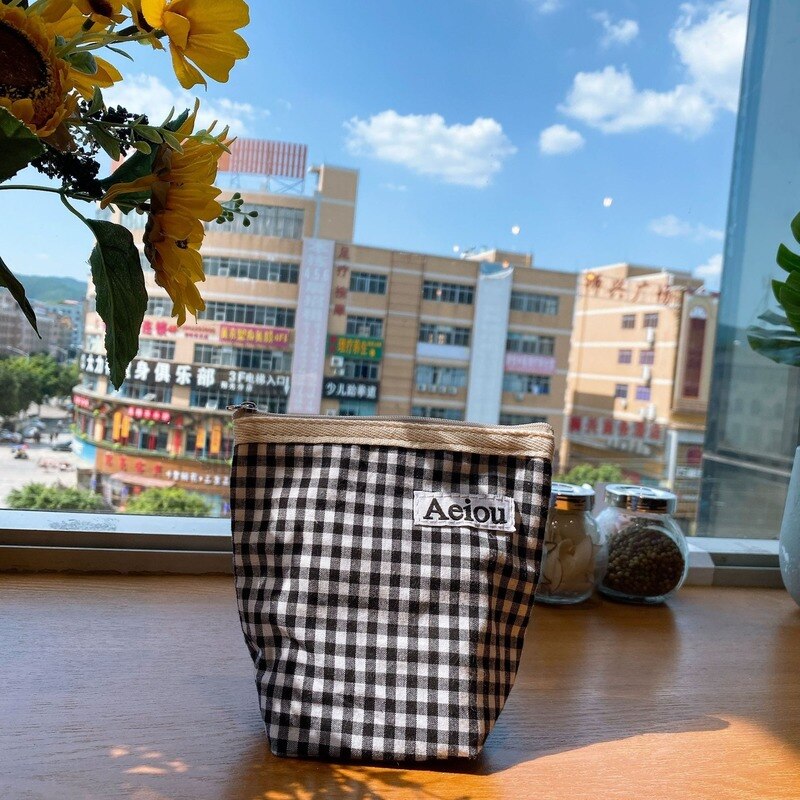 Ins Designer Canvas Mini Plaid Cosmetic Bags Lipstick Eyeshadow Eyeliner Portable Makeup Zipper Case Women's Fashion Coin Pouch