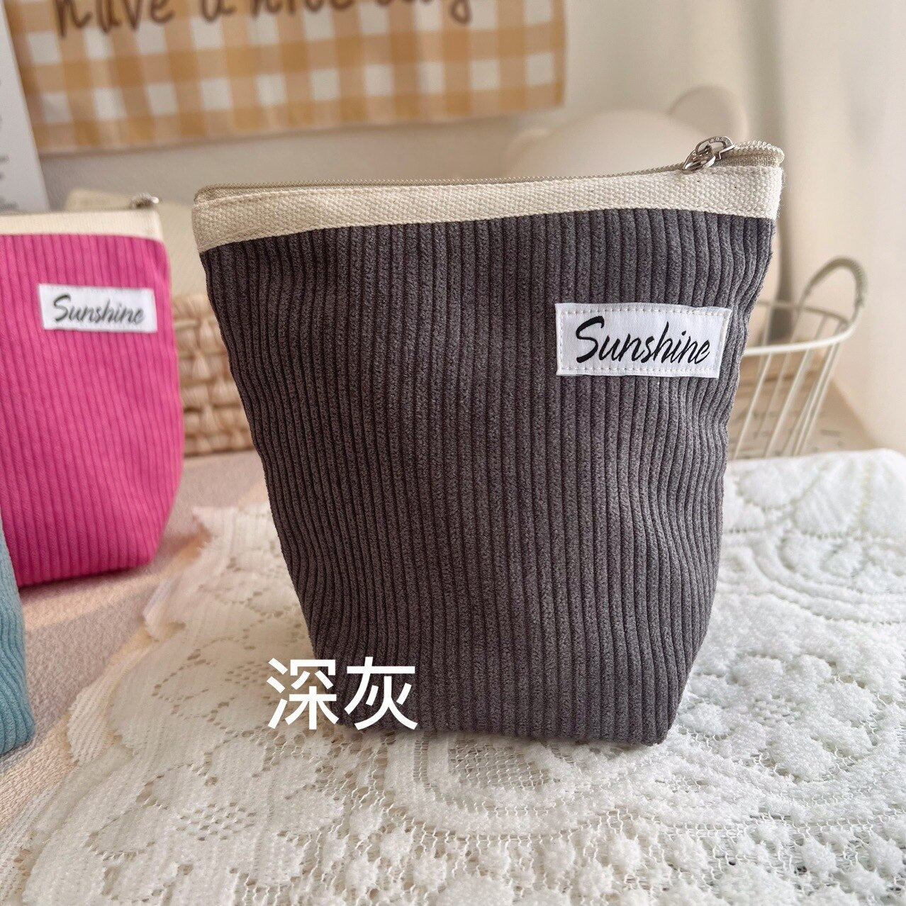 Small Cosmetic Bags Outside Portable Corduroy Clutch Makeup Coin Purse