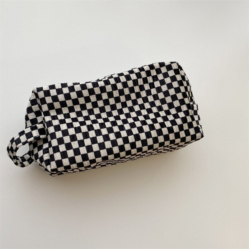Fashion Velvet Plaid Travel Cosmetic Purse Storage Bag Toiletry Pouch Bag Pencil Cases