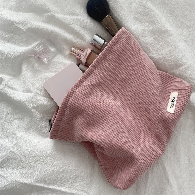 Corduroy Embroidery Large Women Cosmetic Bag Clutch Bag Korean Cosmetic Bag