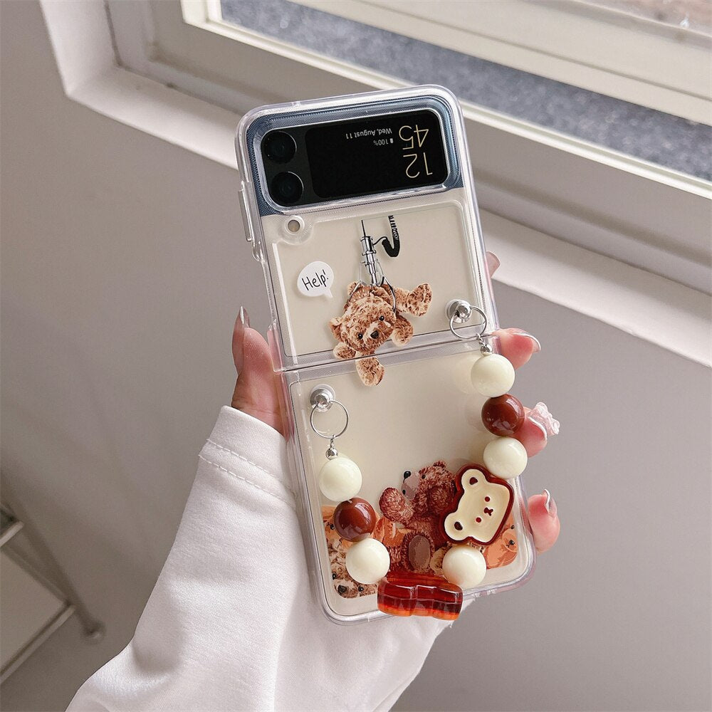 Cute Cartoon Smile Flower Wrist Chain Case For ZFlip 3-5 Bracket Pearl Bracelet Cover