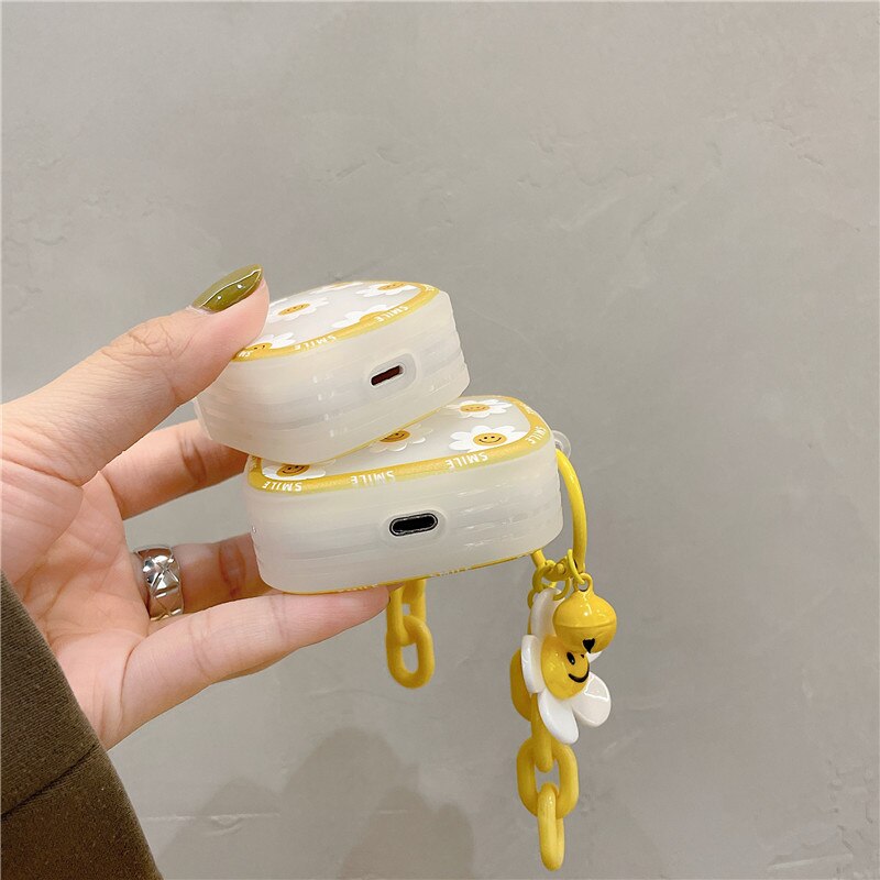 Korean Flower Cute Daisy Pendant Keyring Headphone Case for Air Pods 12 3 Soft Earphone Cover
