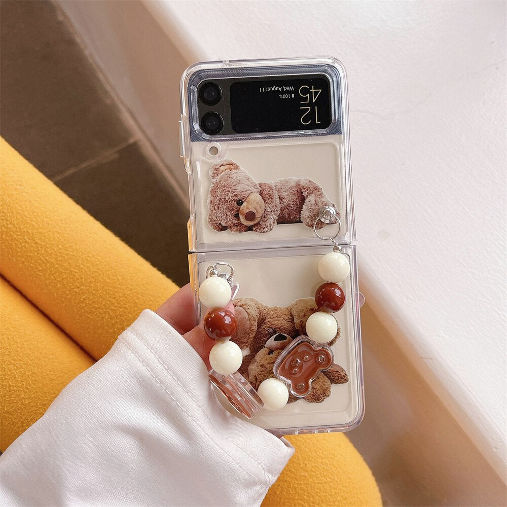 Cute Cartoon Smile Flower Wrist Chain Case For ZFlip 3-5 Bracket Pearl Bracelet Cover