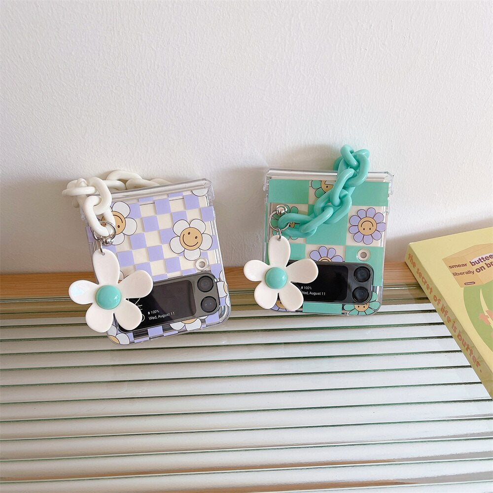 Cute Cartoon Smile Flower Wrist Chain Case For ZFlip 3-5 Bracket Pearl Bracelet Cover