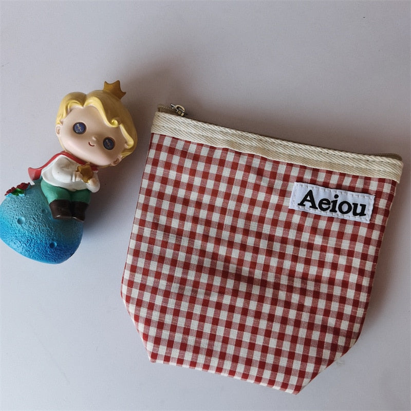 Ins Designer Canvas Mini Plaid Cosmetic Bags Lipstick Eyeshadow Eyeliner Portable Makeup Zipper Case Women's Fashion Coin Pouch