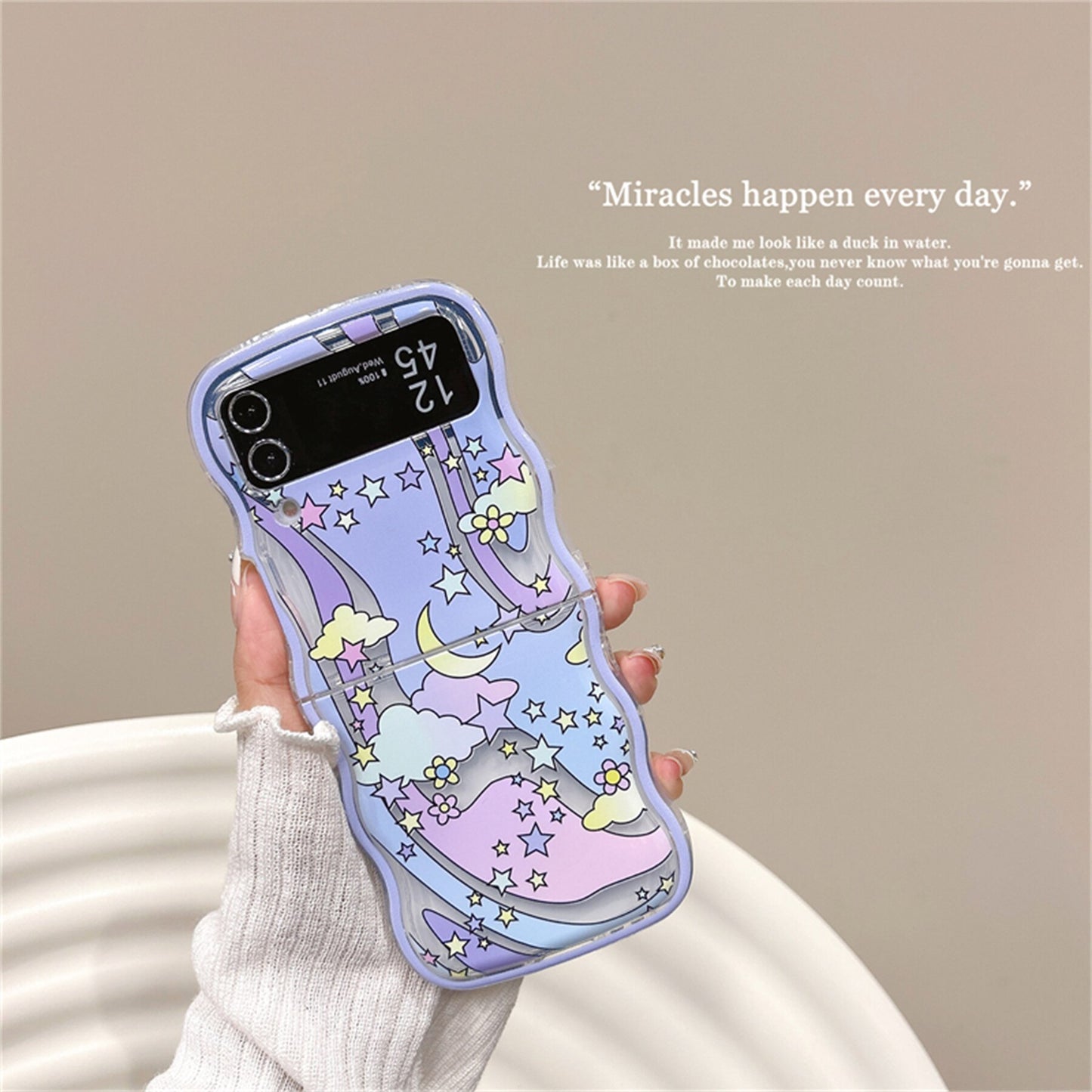 Korean Cute Star Moon Cloud Flower Beards Chain Samsung Galaxy Z Flip 3 4 5G Case