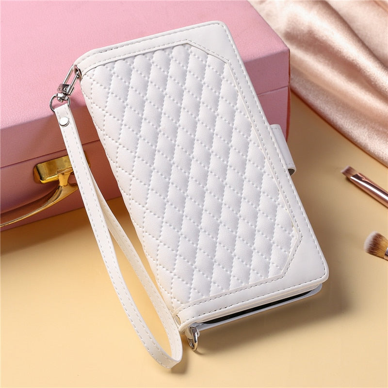 Lanyard Zipper Wallet Flip Leather Case for Samsung Galaxy with Card Cover
