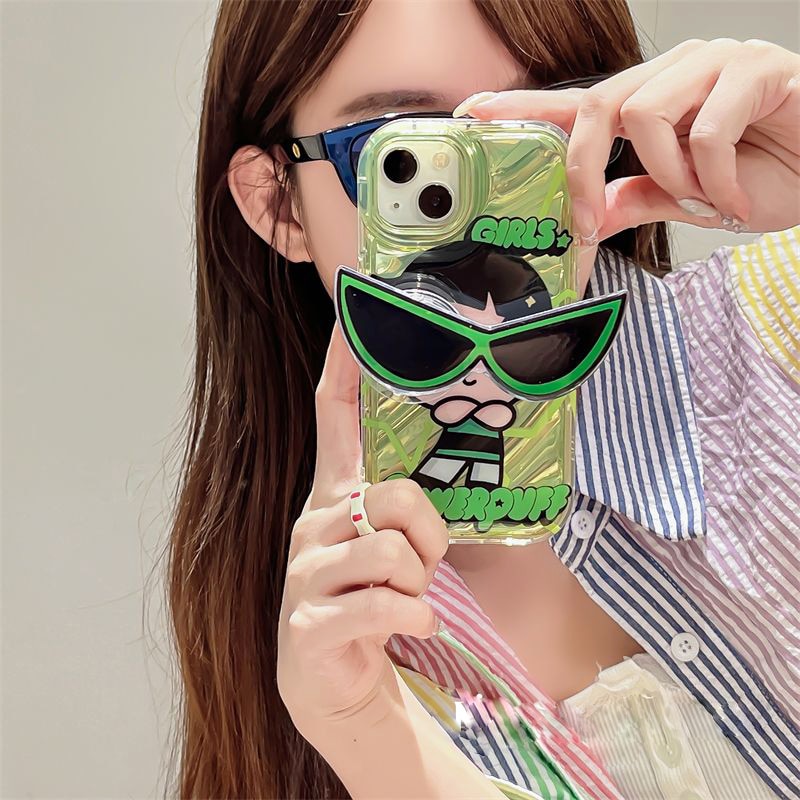 Cute Powerpuff Girls Glasses Holder Case For iPhone 14-7/8/SE 2020 Clear Soft Silicone Cover