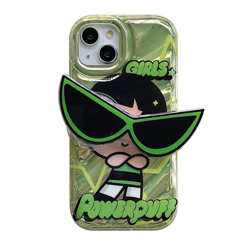 Cute Powerpuff Girls Glasses Holder Case For iPhone 14-7/8/SE 2020 Clear Soft Silicone Cover
