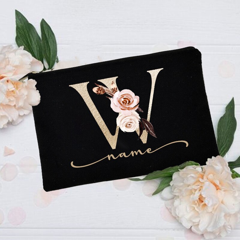 Personalized Custom Initial Name Makeup Bag Make Up Bags Bridal Shower Gift Canvas Toiletry Organizer Bridesmaid