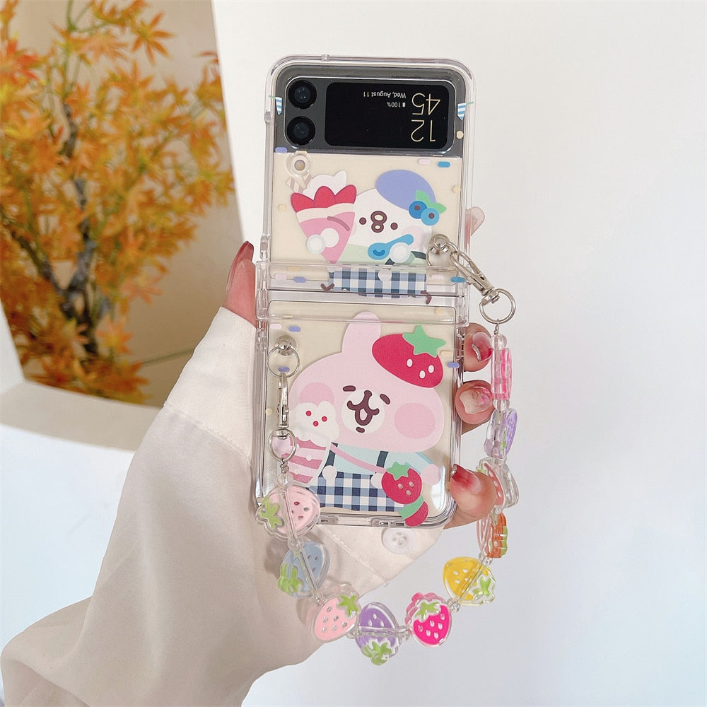 Cute Cartoon Smile Flower Wrist Chain Case For ZFlip 3-5 Bracket Pearl Bracelet Cover