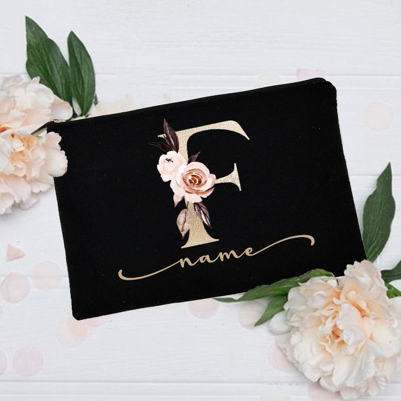 Personalized Custom Initial Name Makeup Bag Make Up Bags Bridal Shower Gift Canvas Toiletry Organizer Bridesmaid