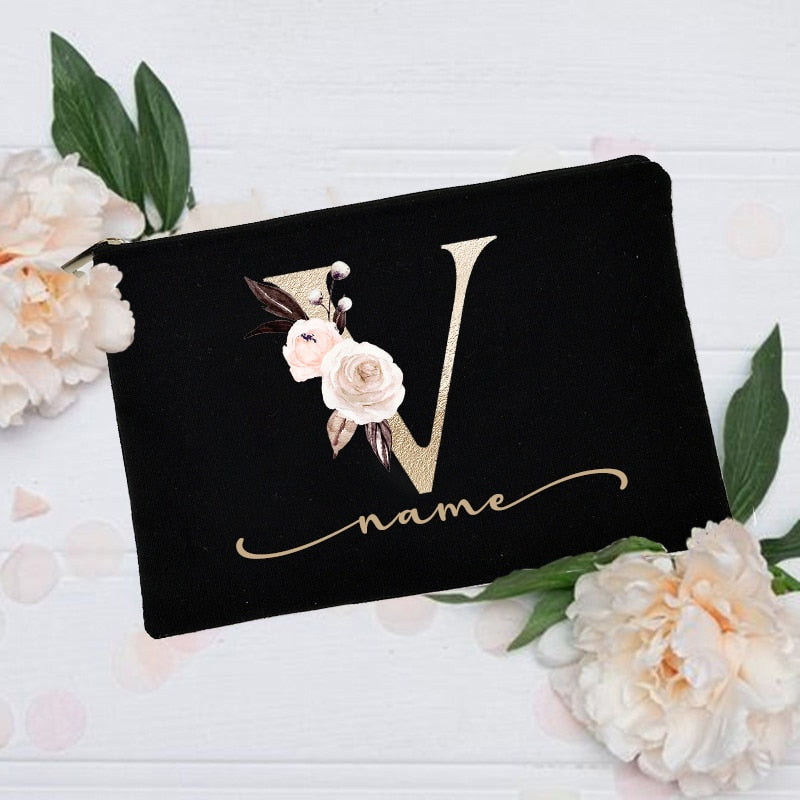 Personalized Custom Initial Name Makeup Bag Make Up Bags Bridal Shower Gift Canvas Toiletry Organizer Bridesmaid