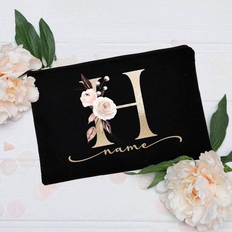 Personalized Custom Initial Name Makeup Bag Make Up Bags Bridal Shower Gift Canvas Toiletry Organizer Bridesmaid