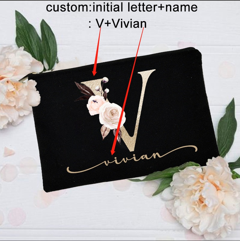 Personalized Custom Initial Name Makeup Bag Make Up Bags Bridal Shower Gift Canvas Toiletry Organizer Bridesmaid