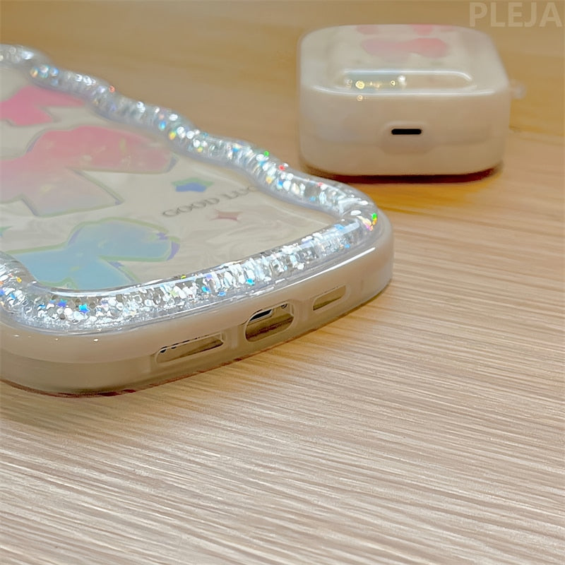 Flowing Liquid Cute Bowknot White Phone Case for iPhone 14-11